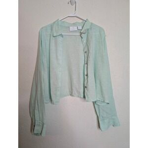 Cynthia Rowley XL Mint Green Cropped Button Up Shirt Long Sleeve Lightweight Top